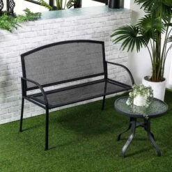 Outsunny 2-Seater Metal Garden Bench - Lawn Grey - 84B-825