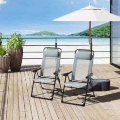 Outsunny Garden Reclining Chair Set With Pillow - Grey - 84B-902V70GY