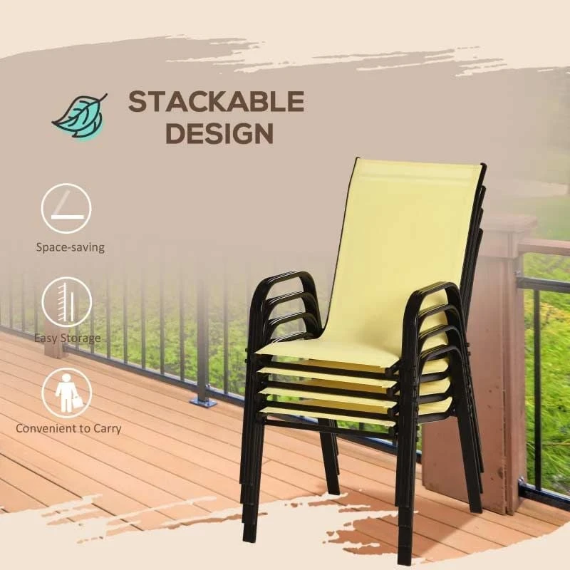 Outsunny Set Of 4 Stackable Garden Dining Chair Set - Beige - 84B-925BG - Image 5