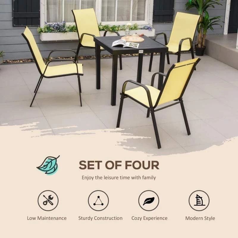Outsunny Set Of 4 Stackable Garden Dining Chair Set - Beige - 84B-925BG - Image 8