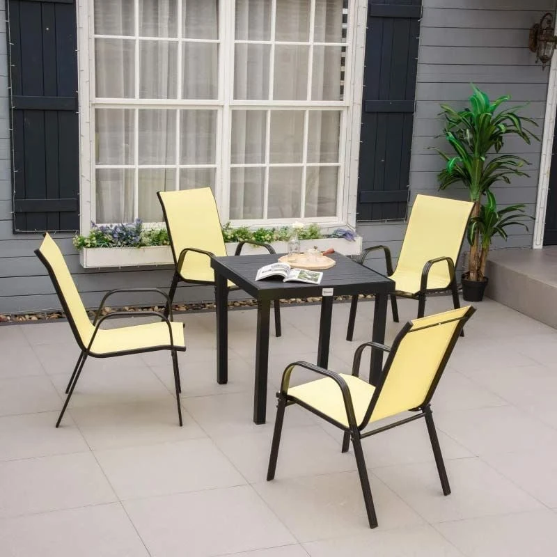 Outsunny Set Of 4 Stackable Garden Dining Chair Set - Beige - 84B-925BG