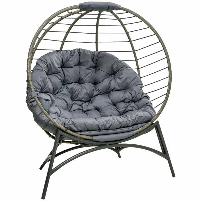 Outsunny Folding Rattan Egg Chair Freestanding - Grey - 84G-057V71GY - Image 2