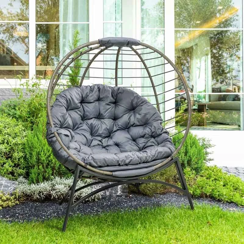 Outsunny Folding Rattan Egg Chair Freestanding - Grey - 84G-057V71GY - Image 5