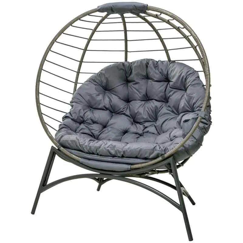 Outsunny Folding Rattan Egg Chair Freestanding - Grey - 84G-057V71GY - Image 6