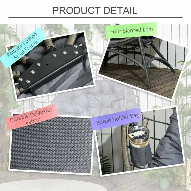 Outsunny Folding Rattan Egg Chair Freestanding - Grey - 84G-057V71GY - Image 8