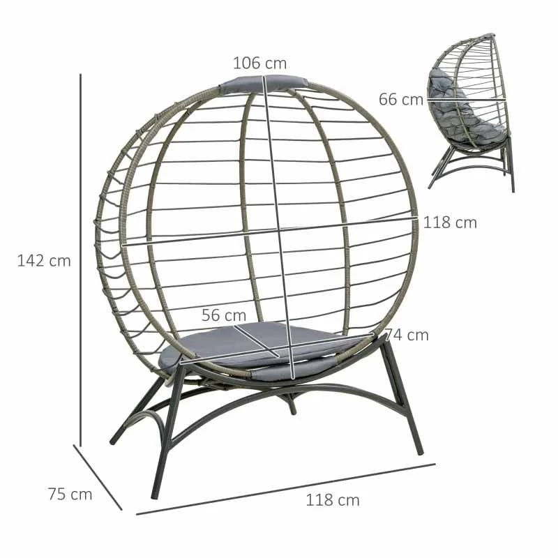 Outsunny Folding Rattan Egg Chair Freestanding - Grey - 84G-057V71GY - Image 9