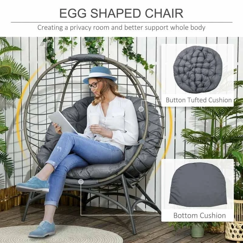 Outsunny Folding Rattan Egg Chair Freestanding - Grey - 84G-057V71GY - Image 10