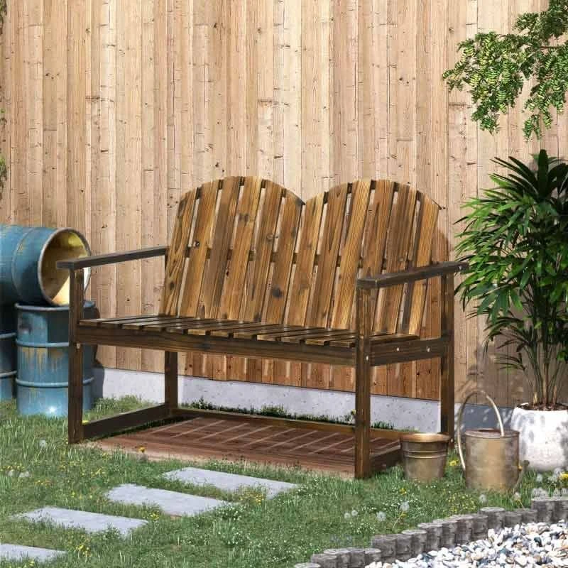 Outsunny 2-seater Wooden Garden Bench - Carbonised - 84G-106V00DW - Image 7