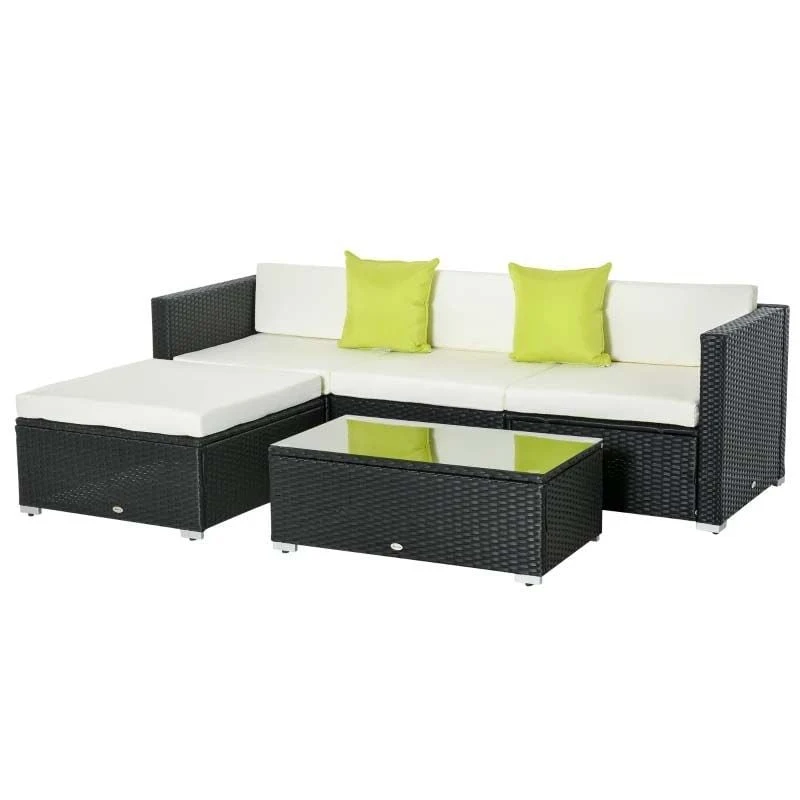 Outsunny 5 Piece Rattan Garden Furniture Set - Cream White/Black - 860-017BK - Image 2