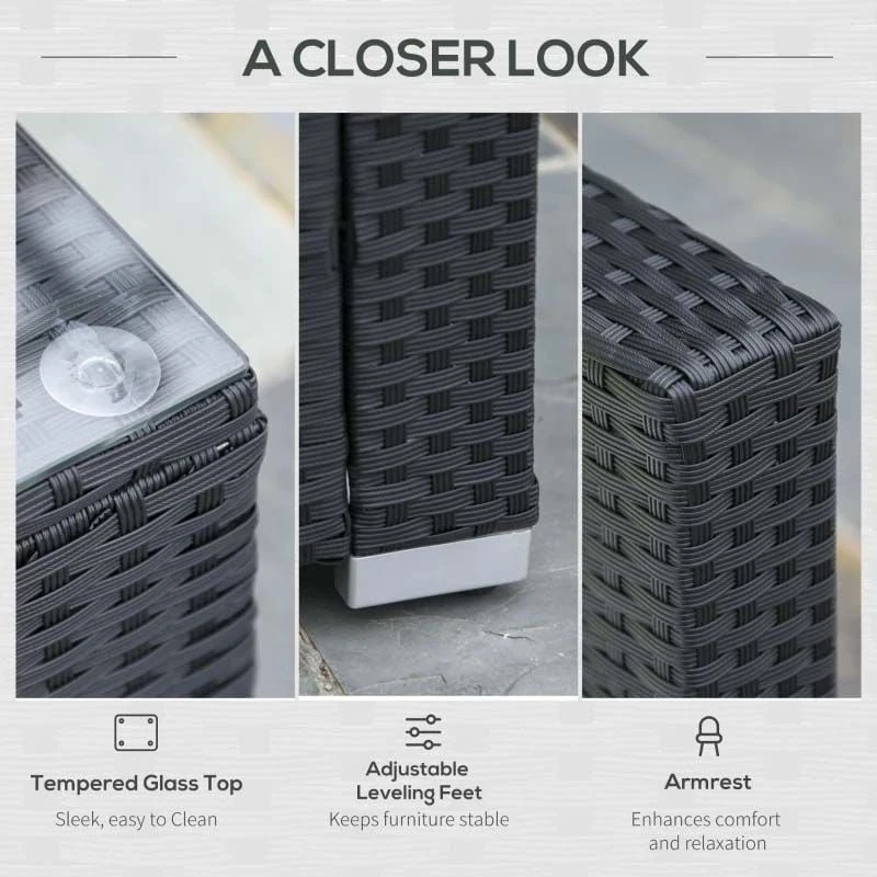 Outsunny 5 Piece Rattan Garden Furniture Set - Cream White/Black - 860-017BK - Image 6