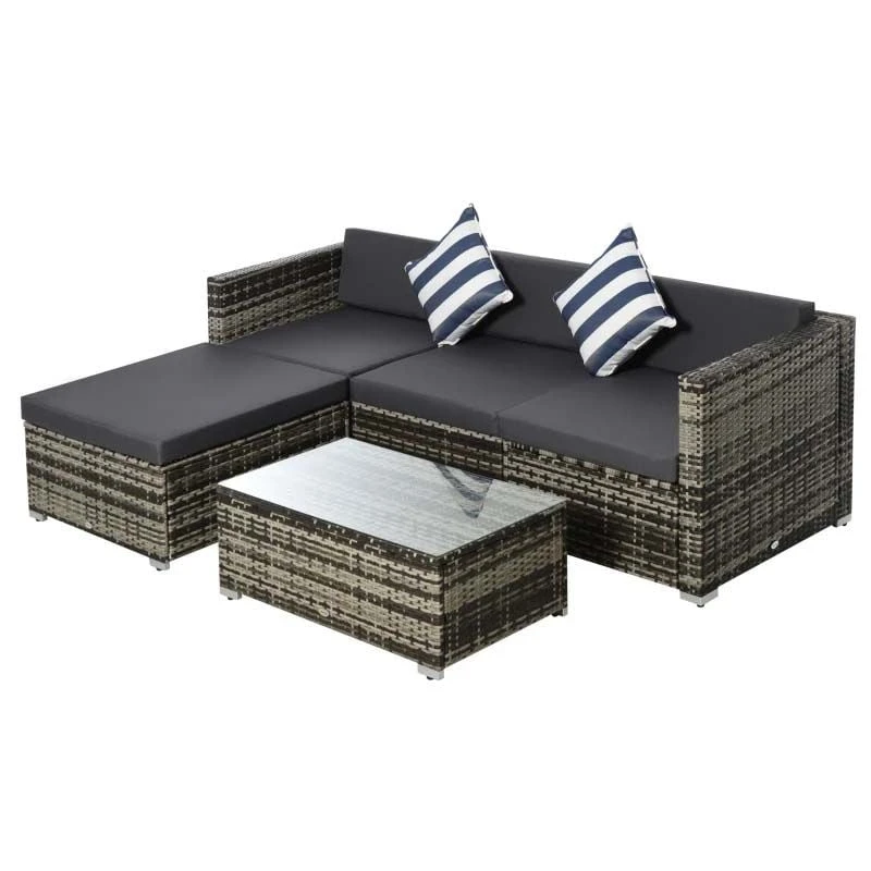 Outsunny 4-Seater Rattan Garden Furniture Set - Black/Grey - 860-017V70 - Image 2