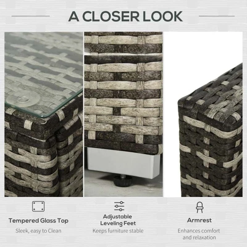 Outsunny 4-Seater Rattan Garden Furniture Set - Black/Grey - 860-017V70 - Image 6