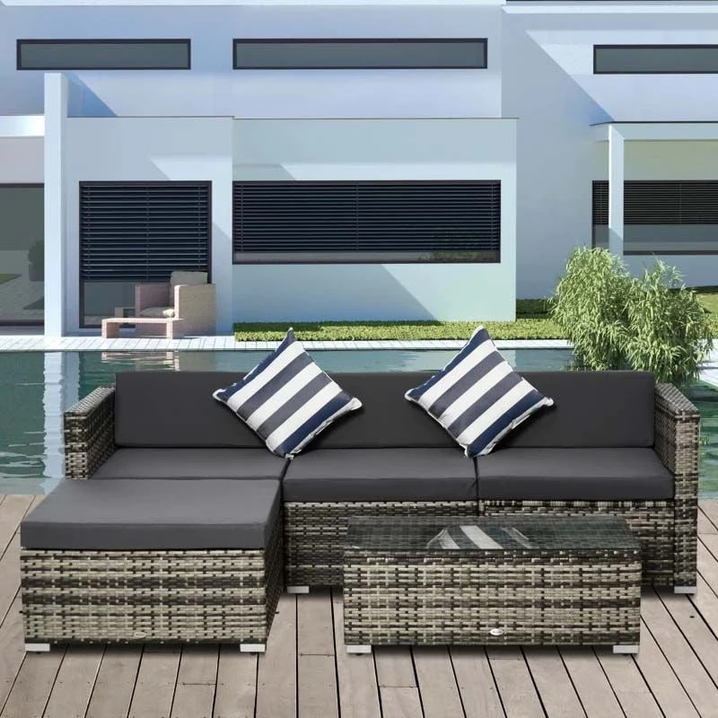 Outsunny 4-Seater Rattan Garden Furniture Set - Black/Grey - 860-017V70