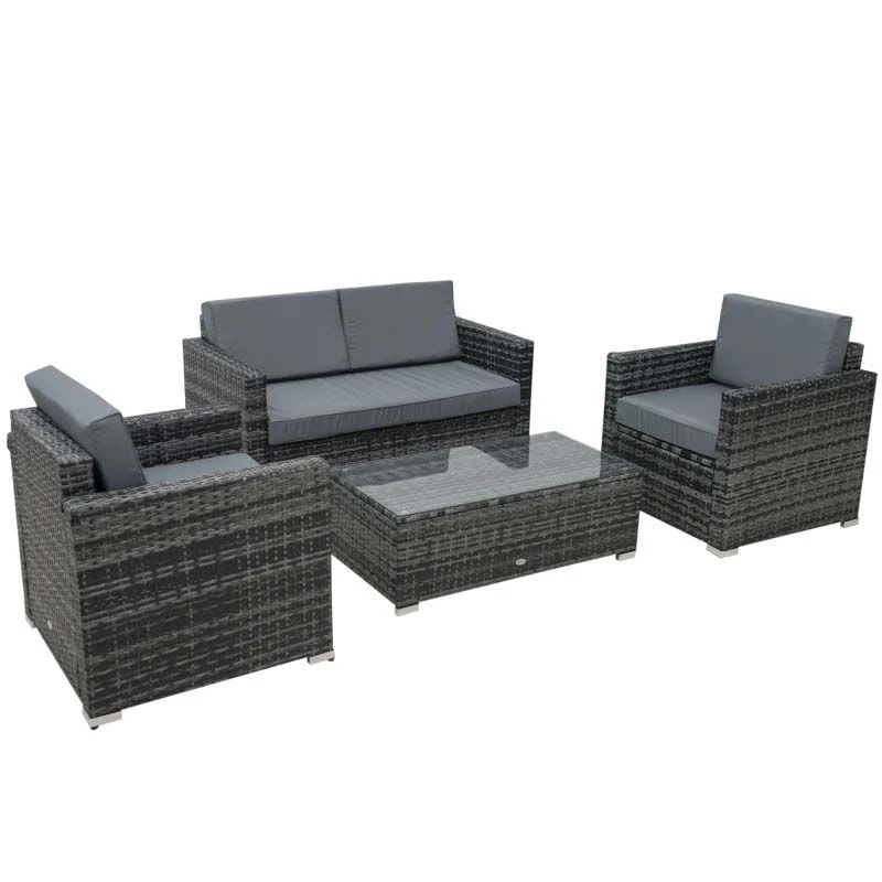 Outsunny 4-Seater Rattan Garden Furniture Set - Grey - 860-024GY - Image 2