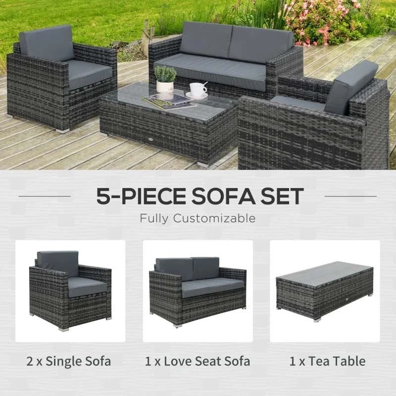 Outsunny 4-Seater Rattan Garden Furniture Set - Grey - 860-024GY - Image 5
