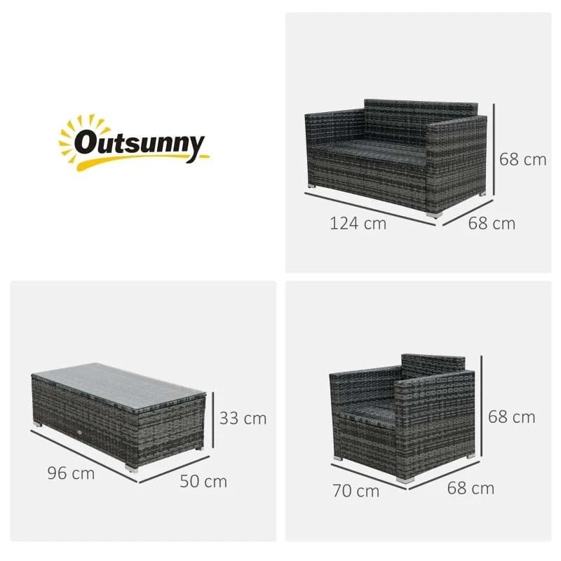 Outsunny 4-Seater Rattan Garden Furniture Set - Grey - 860-024GY - Image 3