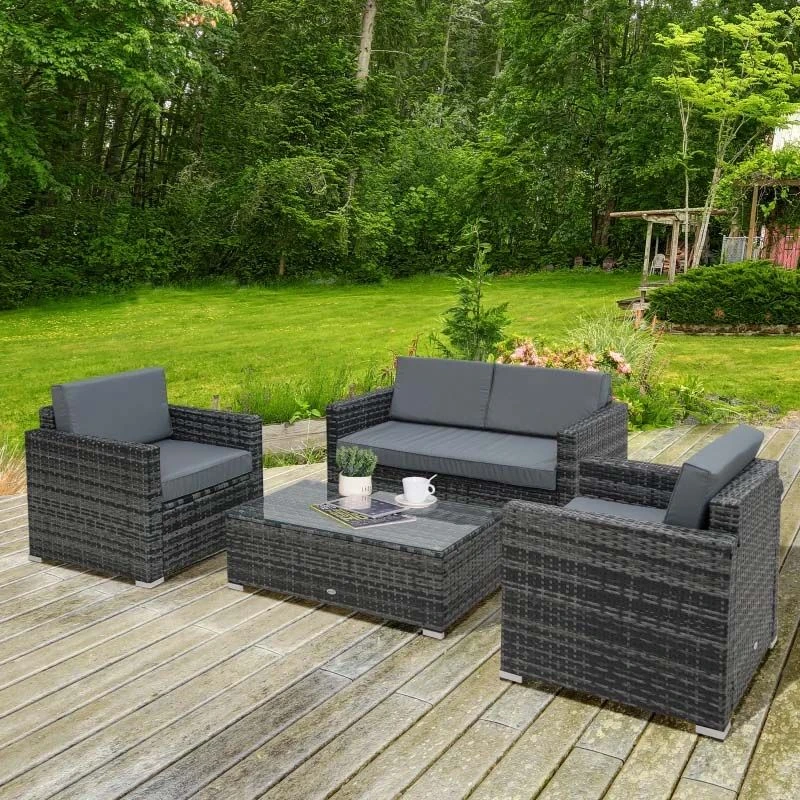 Outsunny 4-Seater Rattan Garden Furniture Set - Grey - 860-024GY - Image 9
