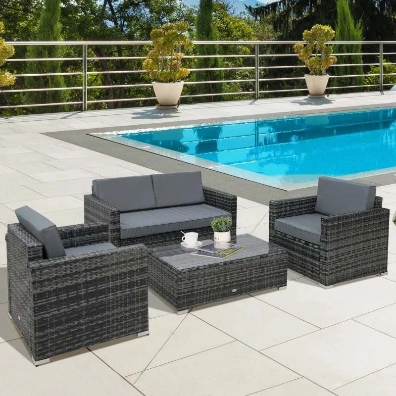 Outsunny 4-Seater Rattan Garden Furniture Set - Grey - 860-024GY