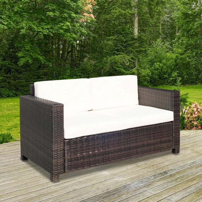 Outsunny Rattan 2 Seater Garden Sofa - Brown/Cream - 860-031BN - Image 10