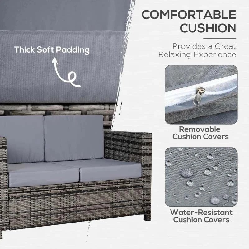 Outsunny Rattan 2 Seater Garden Sofa - Grey - 860-031GY - Image 5