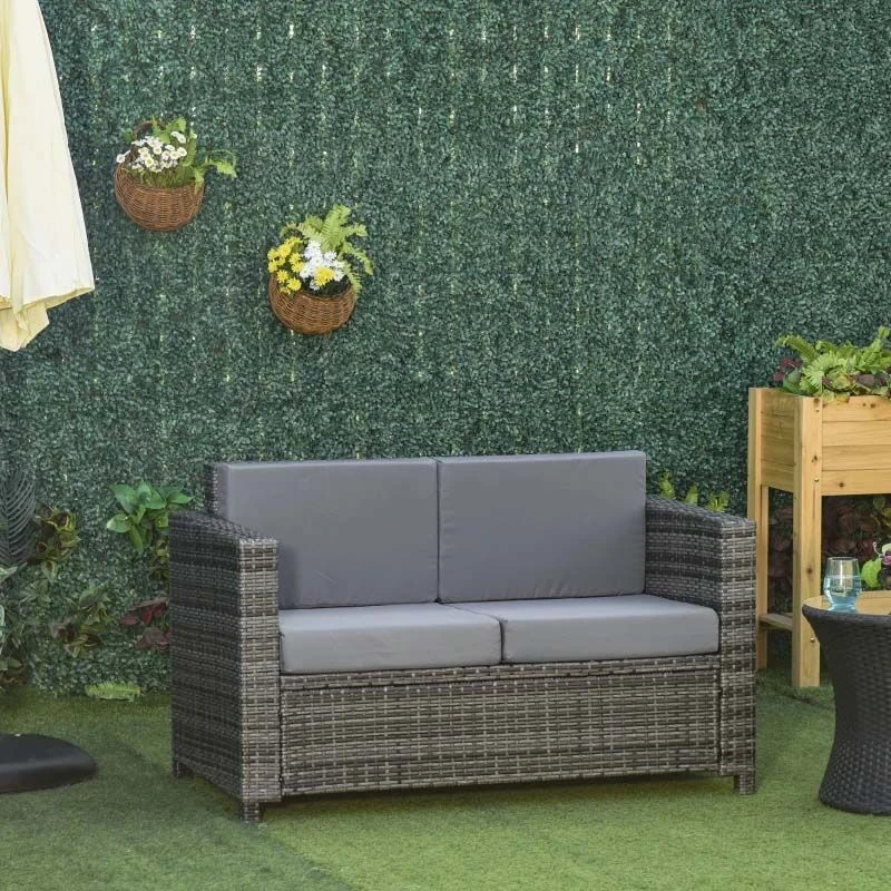 Outsunny Rattan 2 Seater Garden Sofa - Grey - 860-031GY - Image 10