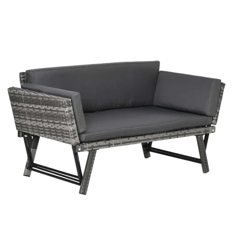 Outsunny Rattan 2 Seater Garden Sofa - Grey - 860-049V70GY - Image 2