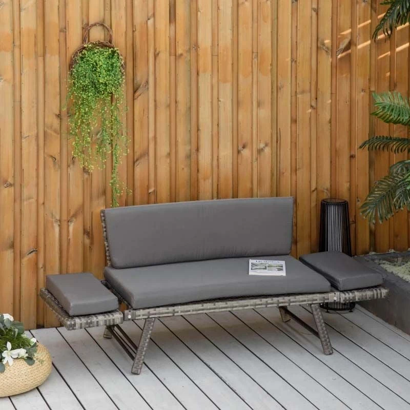 Outsunny Rattan 2 Seater Garden Sofa - Grey - 860-049V70GY - Image 9