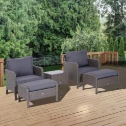 Outsunny 2-Seater Rattan Garden Furniture Set - Grey - 860-066V01