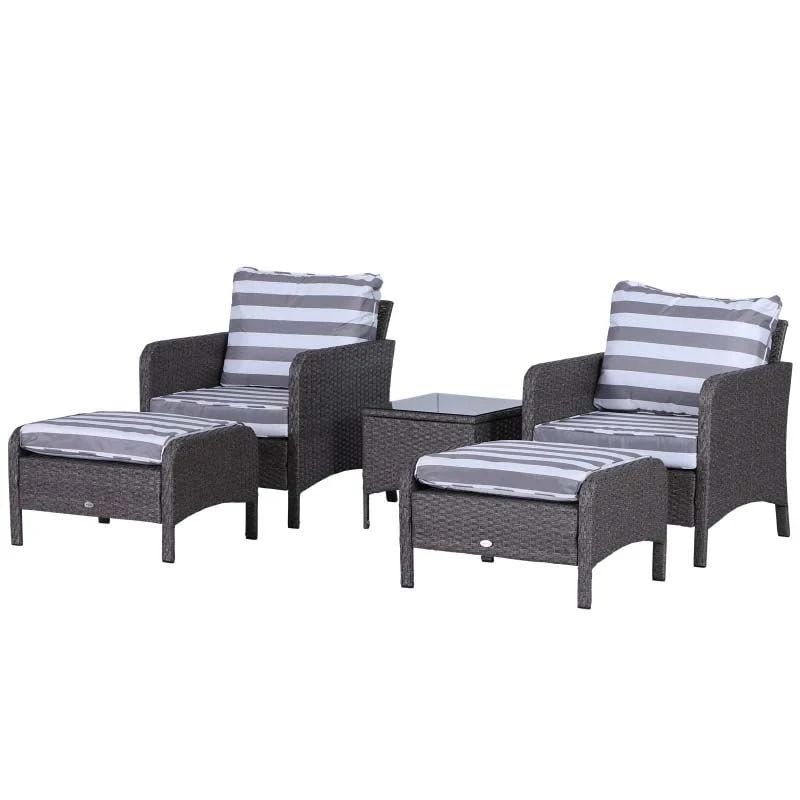 Outsunny 2-Seater Rattan Garden Furniture Set - Grey - 860-066V01CG - Image 2