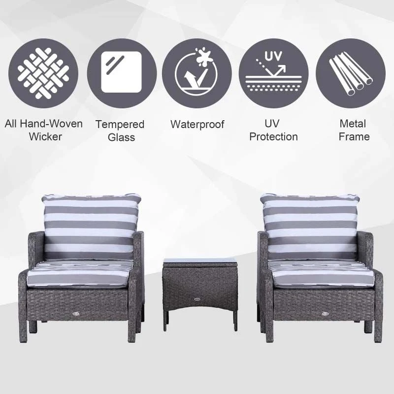Outsunny 2-Seater Rattan Garden Furniture Set - Grey - 860-066V01CG - Image 4