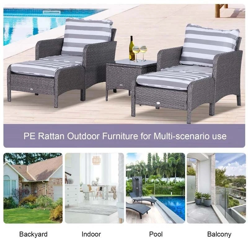 Outsunny 2-Seater Rattan Garden Furniture Set - Grey - 860-066V01CG - Image 7