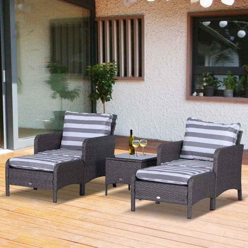 Outsunny 2-Seater Rattan Garden Furniture Set - Grey - 860-066V01CG - Image 9