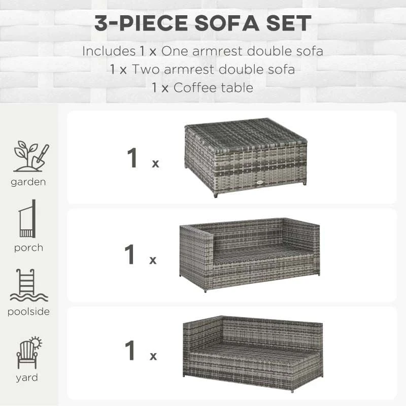 Outsunny 4-Seater Rattan Garden Furniture Set - Grey - 860-068GY - Image 4