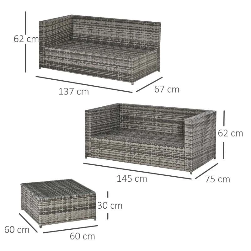 Outsunny 4-Seater Rattan Garden Furniture Set - Grey - 860-068GY - Image 3