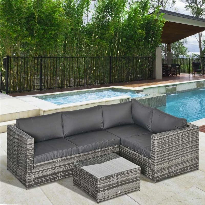 Outsunny 4-Seater Rattan Garden Furniture Set - Grey - 860-068GY - Image 9