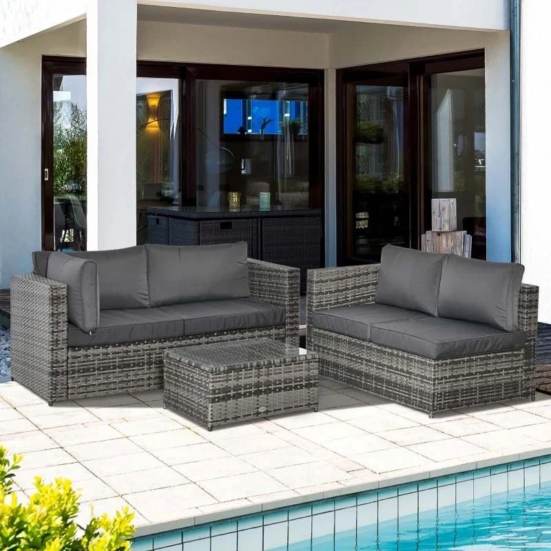 Outsunny 4-Seater Rattan Garden Furniture Set - Grey - 860-068GY