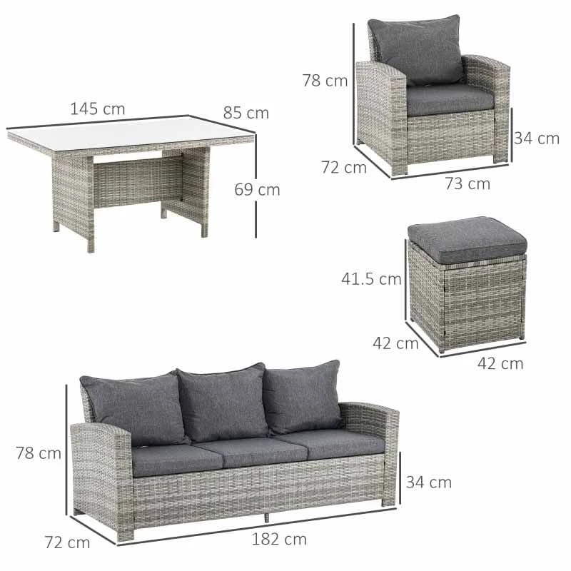 Outsunny 7-Seater Rattan Dining Set With Cushions - Grey - 860-069 - Image 4