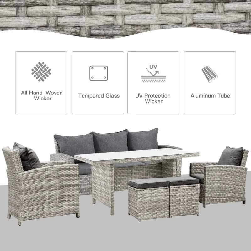 Outsunny 7-Seater Rattan Dining Set With Cushions - Grey - 860-069 - Image 9