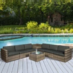 Outsunny 8 Piece Rattan Garden Furniture Set - Brown - 860-072CG