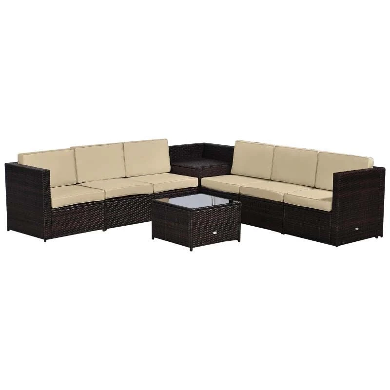Outsunny 6-Seater Rattan Garden Furniture Set With Cushions - Brown - 860-072V01BN - Image 2