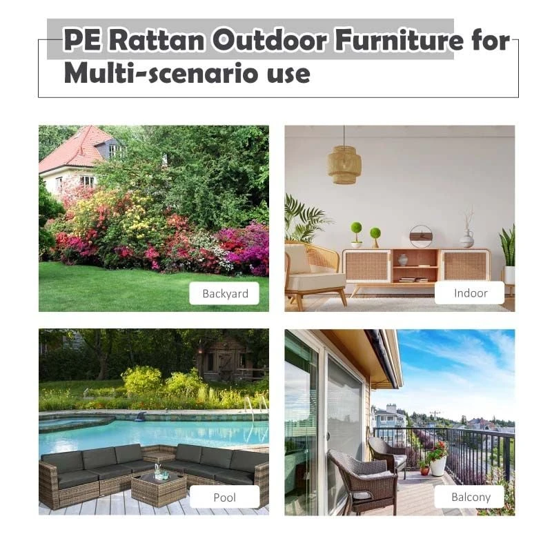 Outsunny 6-Seater Rattan Garden Furniture Set With Cushions - Brown - 860-072V01BN - Image 7