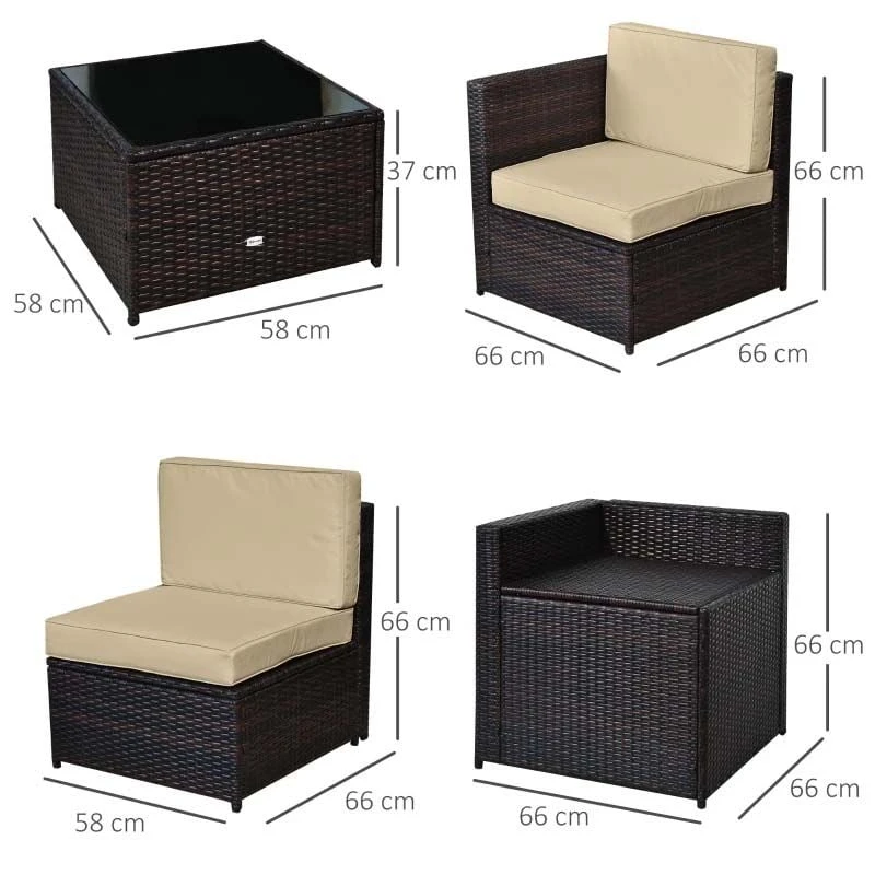 Outsunny 6-Seater Rattan Garden Furniture Set With Cushions - Brown - 860-072V01BN - Image 3