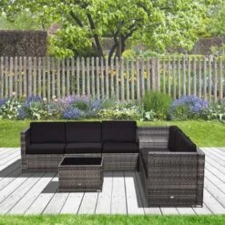 Outsunny 6-Seater Rattan Garden Furniture Set - Grey - 860-072V01GY