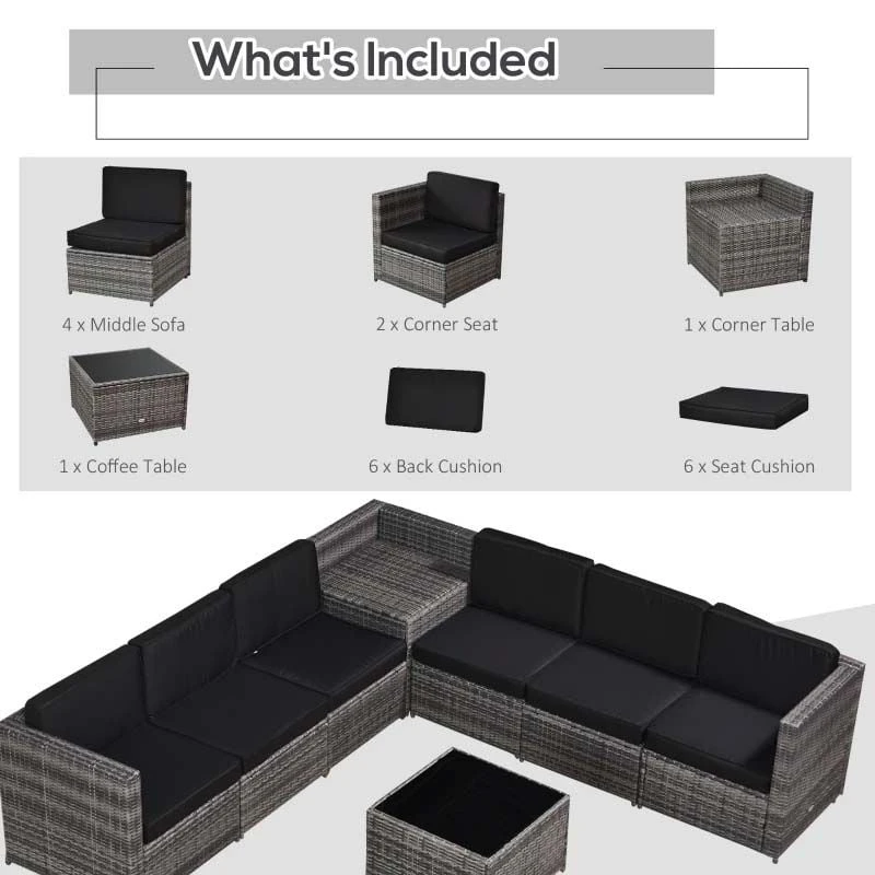 Outsunny 6-Seater Rattan Garden Furniture Set - Grey - 860-072V01GY - Image 6