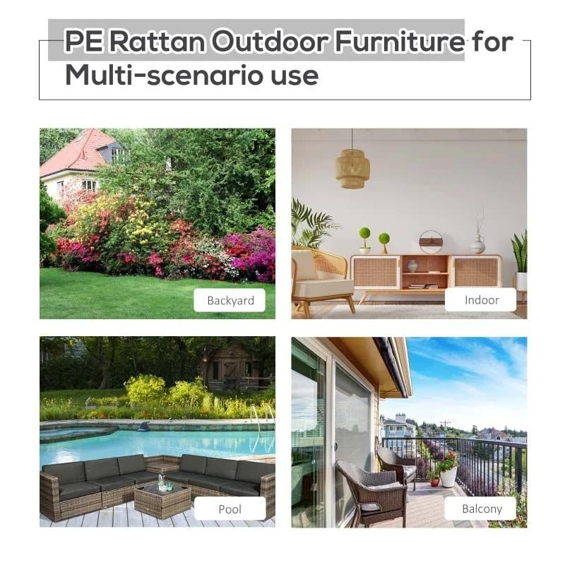 Outsunny 6-Seater Rattan Garden Furniture Set - Grey - 860-072V01GY - Image 7