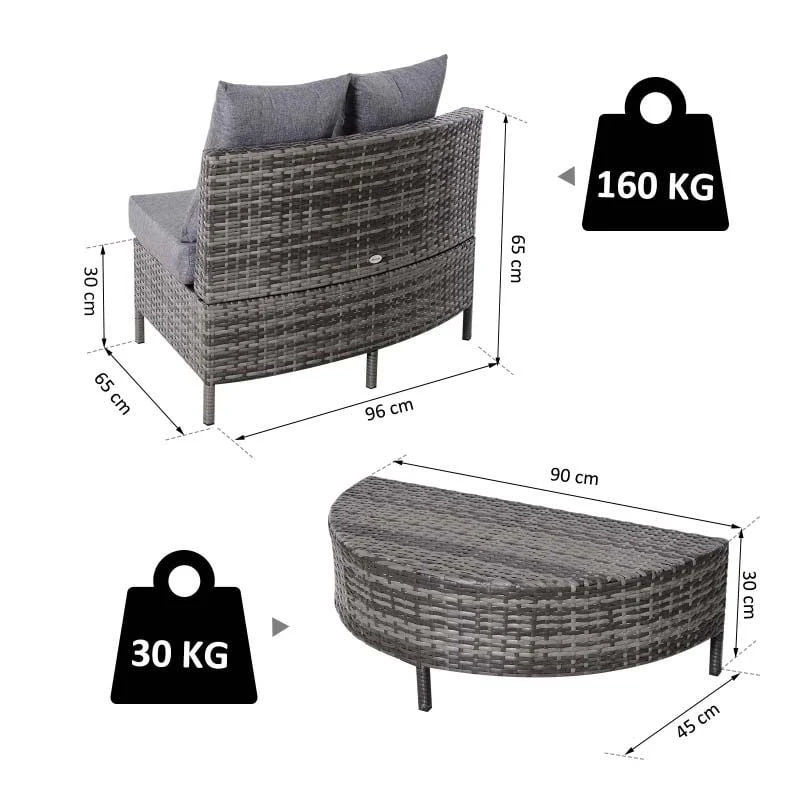 Outsunny 4-Seater Rattan Garden Furniture Set - Grey - 860-081V70 - Image 3