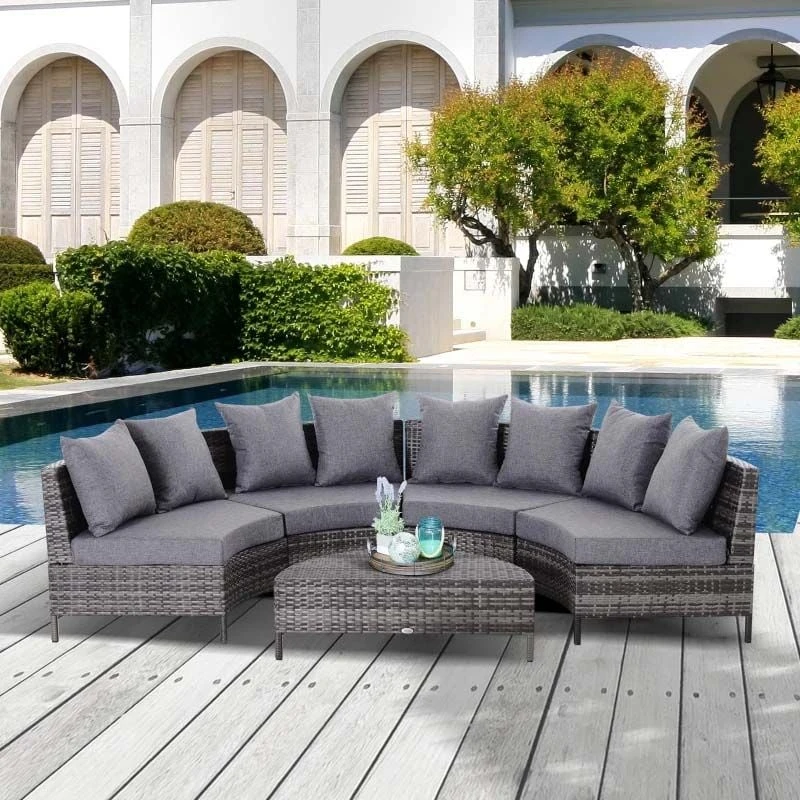 Outsunny 4-Seater Rattan Garden Furniture Set - Grey - 860-081V70 - Image 7