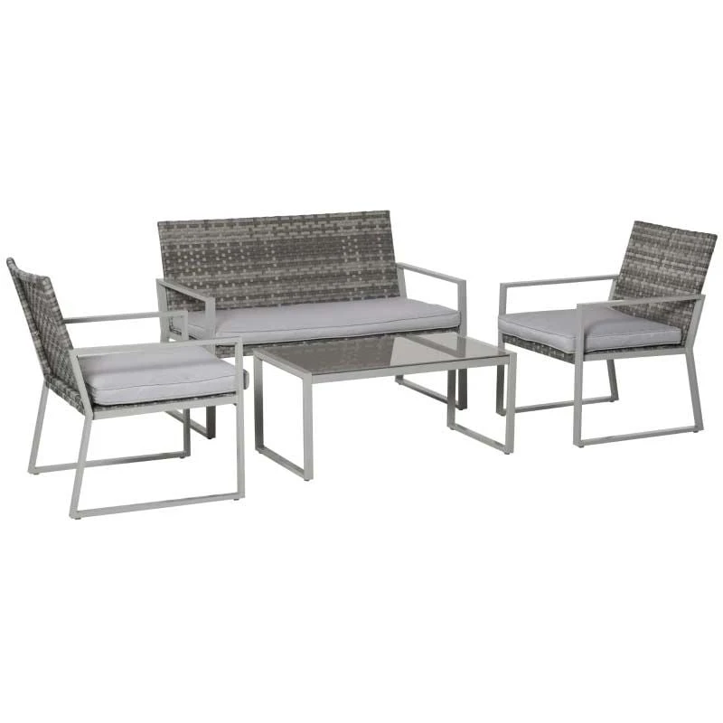 Outsunny 4-Seater Rattan Garden Furniture Set - Grey - 860-082V70 - Image 2