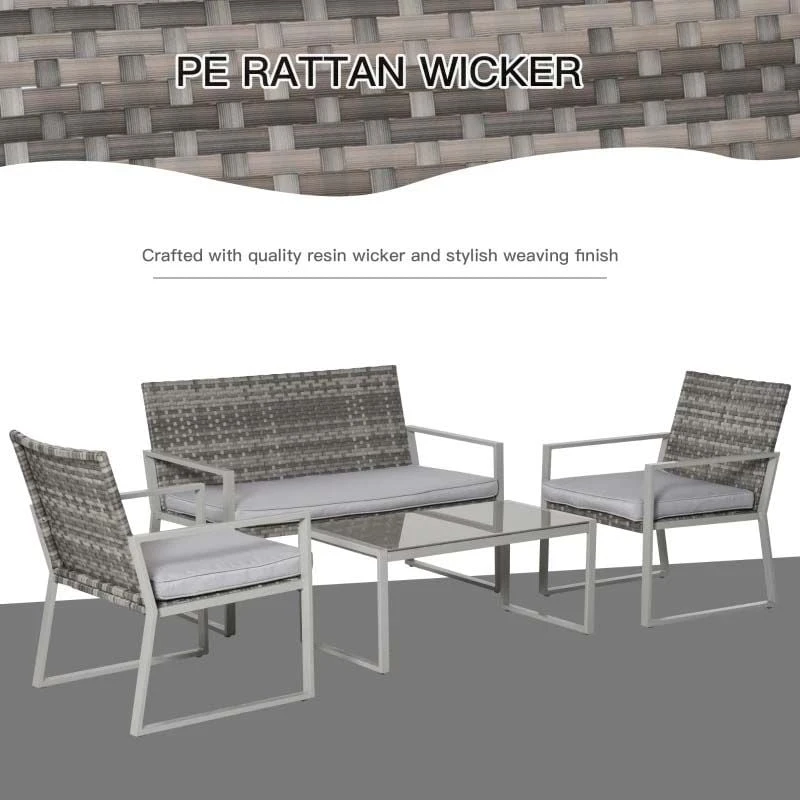 Outsunny 4-Seater Rattan Garden Furniture Set - Grey - 860-082V70 - Image 5