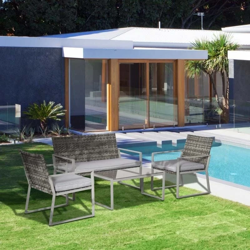 Outsunny 4-Seater Rattan Garden Furniture Set - Grey - 860-082V70